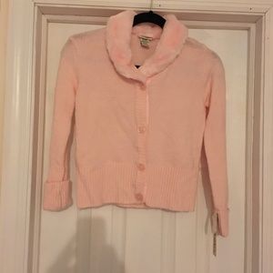 Cherokee - Girls - Cardigan- Button Down - Faux Fur Trim - Pink - Size 10/12 NWT